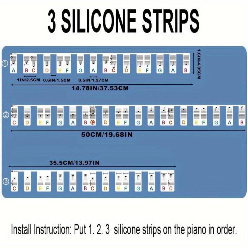 88-Key Full Size Silicone Piano Keyboard Labels - Colorful