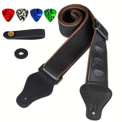 7Pcs Guitar Bass Ukulele Strap Set Picks Button Accessory