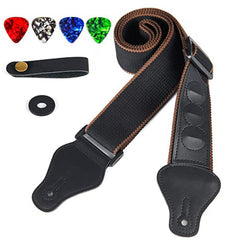 7Pcs Guitar Bass Ukulele Strap Set Picks Button Accessory