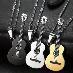Titanium Steel Guitar Necklace Pendant Music Gift