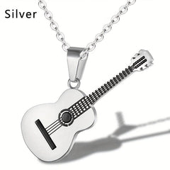 Titanium Steel Guitar Necklace Pendant Music Gift