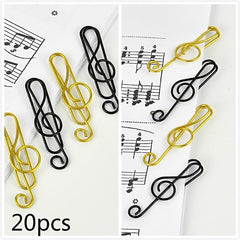 20pcs Music Note Shaped File Clamp for Stylish Paper Organization
