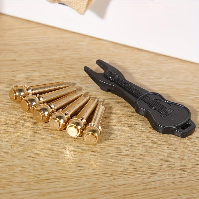 6pcs Brass Guitar Bridge Pins Set with Puller for String Replacement