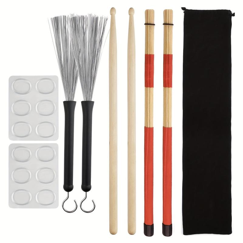 12pcs Drum Sticks Set 5A Maple Wood Drum Rods Drum Brushes Drum Dampeners