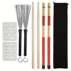 12pcs Drum Sticks Set 5A Maple Wood Drum Rods Drum Brushes Drum Dampeners