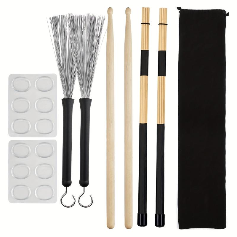 12pcs Drum Sticks Set 5A Maple Wood Drum Rods Drum Brushes Drum Dampeners