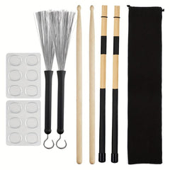12pcs Drum Sticks Set 5A Maple Wood Drum Rods Drum Brushes Drum Dampeners