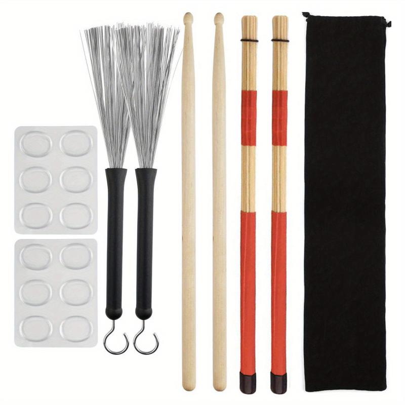 12pcs Drum Sticks Set 5A Maple Wood Drum Rods Drum Brushes Drum Dampeners