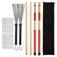 12pcs Drum Sticks Set 5A Maple Wood Drum Rods Drum Brushes Drum Dampeners