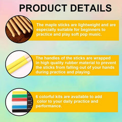 1Pair Drum Sticks Non Slip 5A Maple Wood Tip Drumsticks 6 Colors