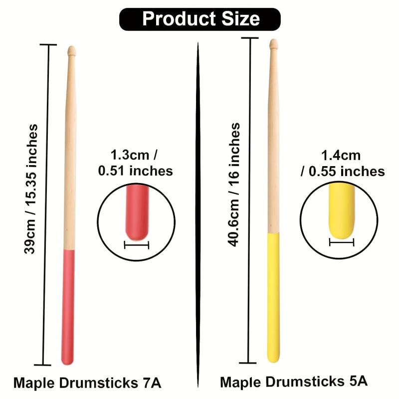 1Pair Drum Sticks Non Slip 5A Maple Wood Tip Drumsticks 6 Colors