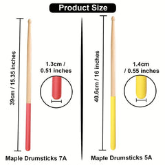 1Pair Drum Sticks Non Slip 5A Maple Wood Tip Drumsticks 6 Colors
