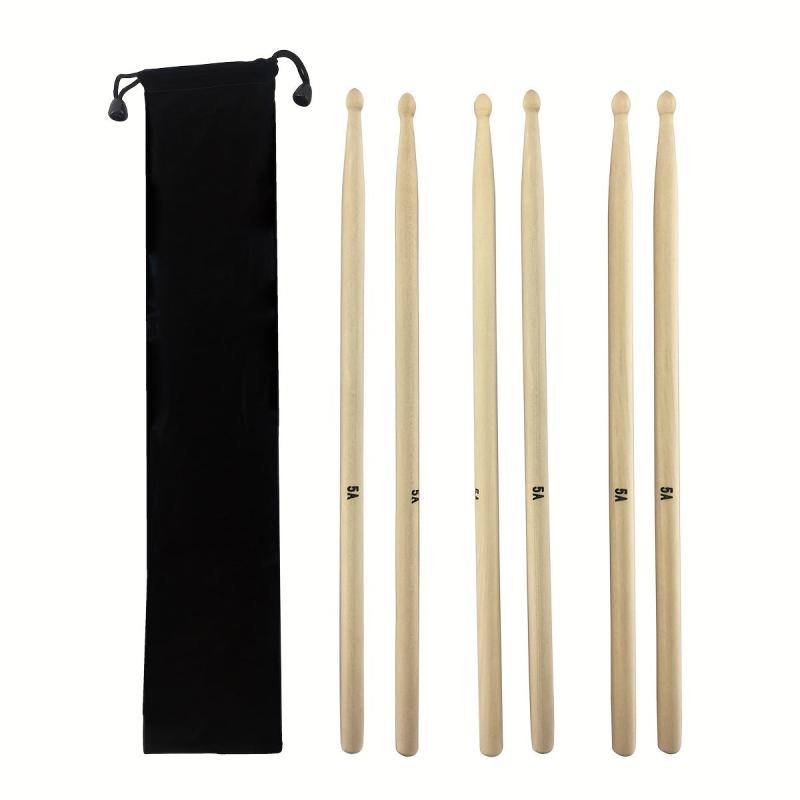3 Pairs 5A Drumsticks Maple Wood Snare Drumsticks With Bag Great Gift