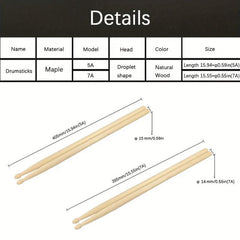 1 Pair 5A 7A Maple Drumsticks Natural Wood For Adults And Beginners