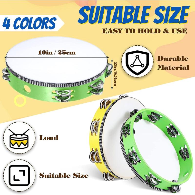 10 Inch Double Row Bell Wood Tambourine Hand Held Drum