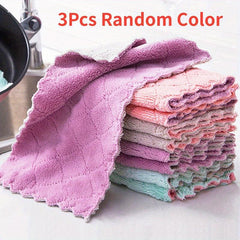 3pcs Absorbent Kitchen Towels and Dishcloths Set - Pack of 6 Random Colors
