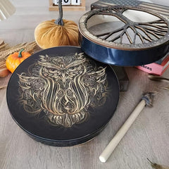 Handcrafted Siberian Owl Shamanic Drum Set for Journeying