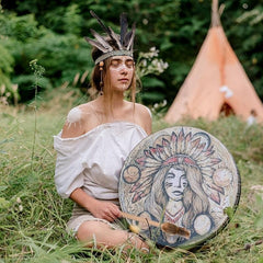 Shamanic Witch Drum Native Woman Drum Vegan Tunable Membrane for Sound Healing