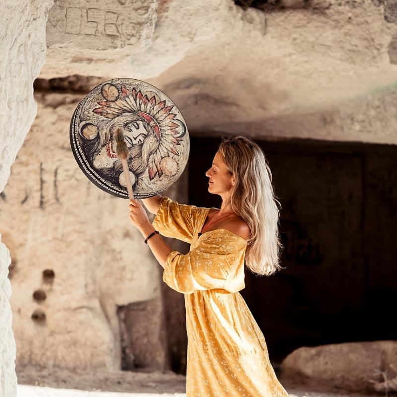 Shamanic Witch Drum Native Woman Drum Vegan Tunable Membrane for Sound Healing