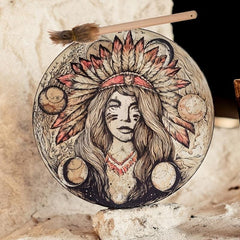 Shamanic Witch Drum Native Woman Drum Vegan Tunable Membrane for Sound Healing