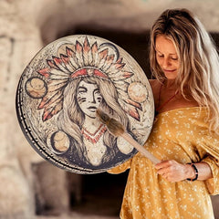 Shamanic Witch Drum Native Woman Drum Vegan Tunable Membrane for Sound Healing