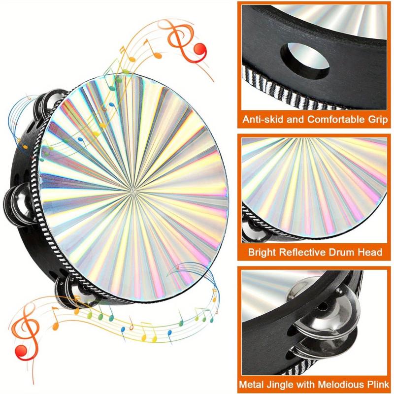 Hand Held Wood Tambourine Metal Jingles Rhythm Percussion