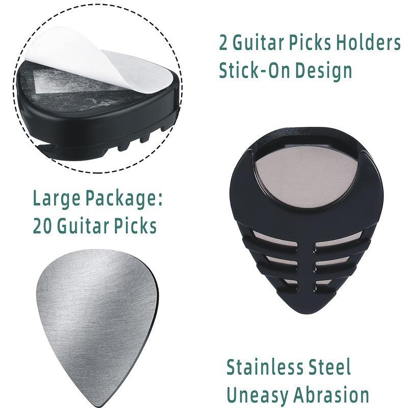 20pcs Stainless Steel Bass Guitar Pick Set with 2 Pick Boxes - 0.3mm Metal