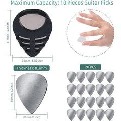 20pcs Stainless Steel Bass Guitar Pick Set with 2 Pick Boxes - 0.3mm Metal