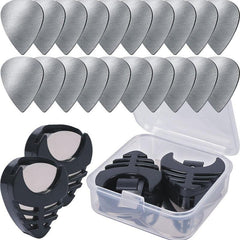 20pcs Stainless Steel Bass Guitar Pick Set with 2 Pick Boxes - 0.3mm Metal