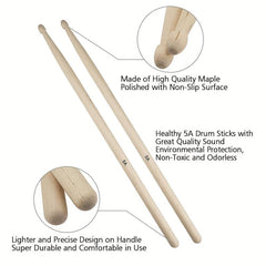 5A Maple Drum Sticks Set Drum Rods Brushes Drumsticks Gift Sets
