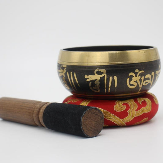 Folk Percussion Singing Bowl Set with Faux Leather Stick and Circle Pad