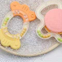 Water Boiled Teether Rattle Hand Drum Bite Glue Molar Soothing Toy
