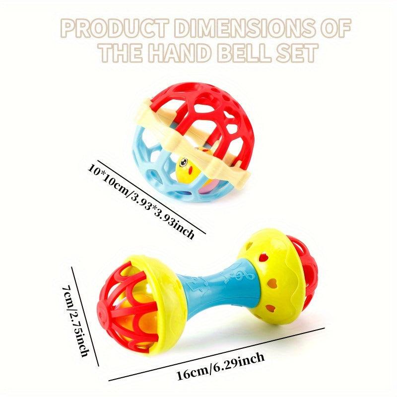 2Pcs Baby Rattles Toy Soft Rubber Hand Bell Fitness Grasping Ball Exercise Toys