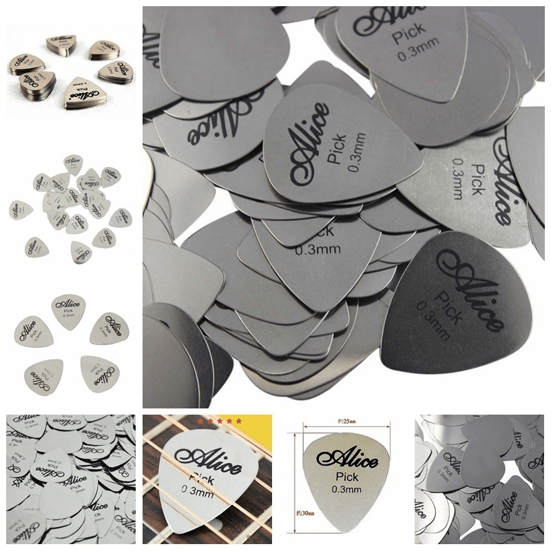 10pcs Professional 0.3mm Metal Guitar Pick Silver Bass Ukulele Guitar Playing