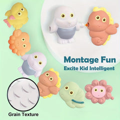 9 Pcs Silicone Baby Bath Toys - Animal & Boat Squeeze Play Set