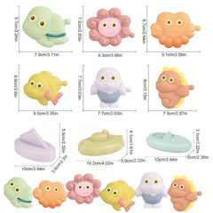 9 Pcs Silicone Baby Bath Toys - Animal & Boat Squeeze Play Set
