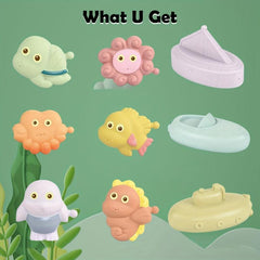9 Pcs Silicone Baby Bath Toys - Animal & Boat Squeeze Play Set