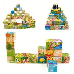 Wooden Cube Puzzle Set with Tray