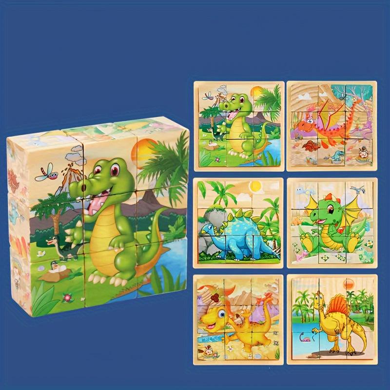Wooden Cube Puzzle Set with Tray