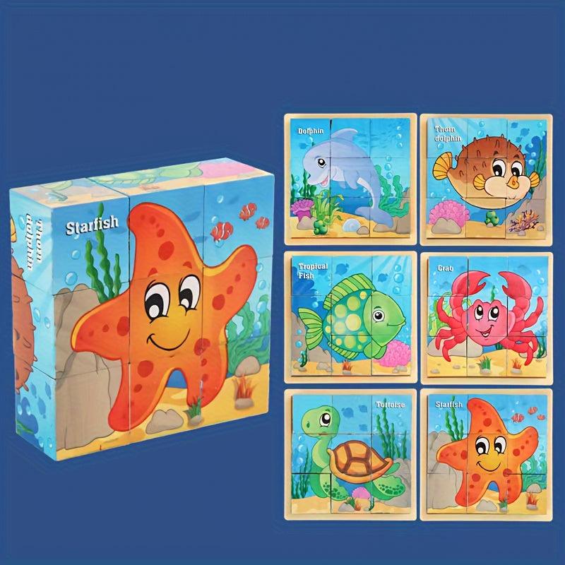 Wooden Cube Puzzle Set with Tray
