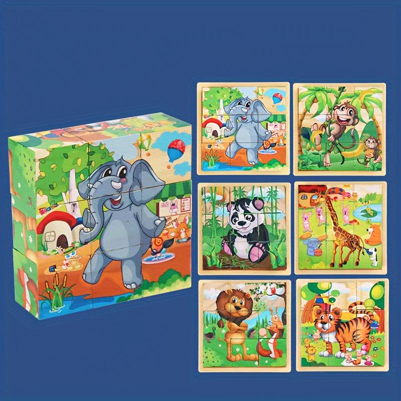 Wooden Cube Puzzle Set with Tray