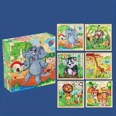 Wooden Cube Puzzle Set with Tray
