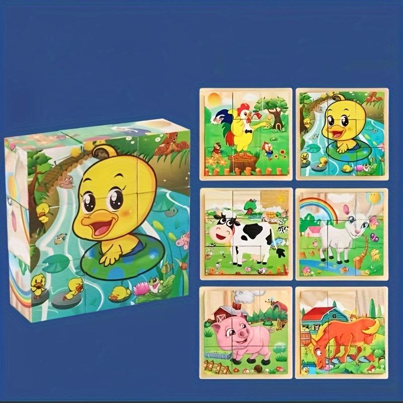 Wooden Cube Puzzle Set with Tray