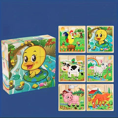 Wooden Cube Puzzle Set with Tray