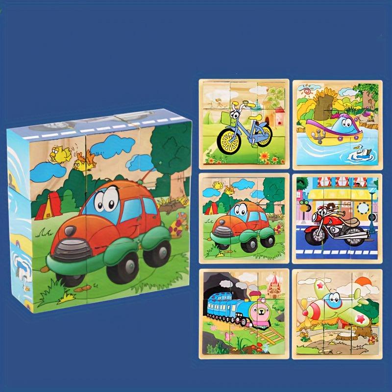 Wooden Cube Puzzle Set with Tray