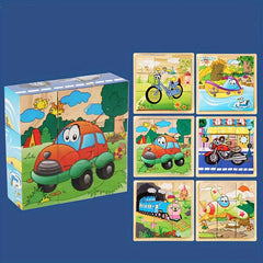 Wooden Cube Puzzle Set with Tray