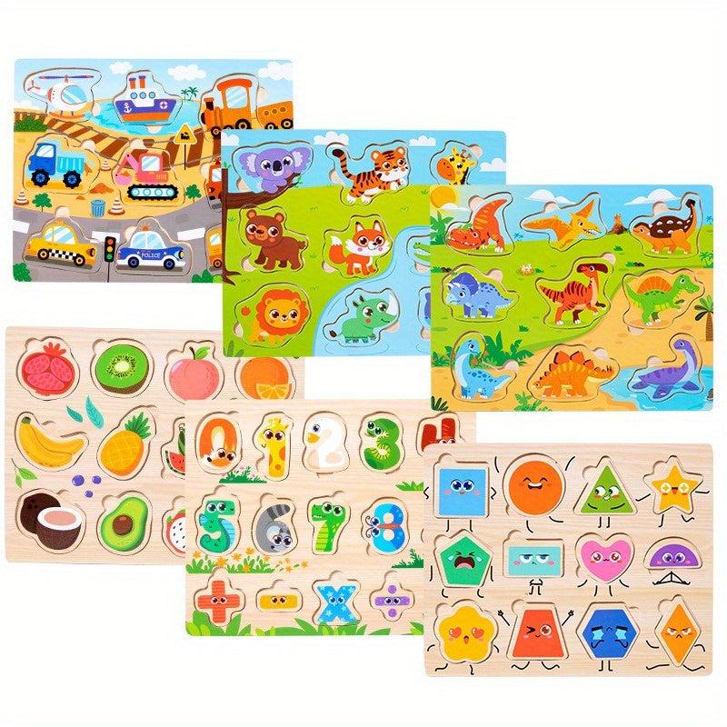 Wooden Traffic Fruit Numbers Animal Puzzle Toy