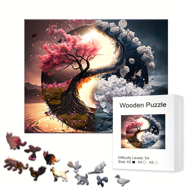 Yin Yang Sun Moon Tree Of Life Wooden Puzzle