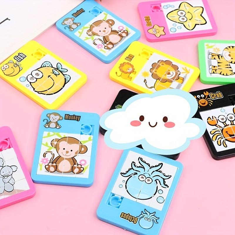 10pcs Children's Animal Sliding Puzzle 16 Grids Maze Small Toys Mixed Colors
