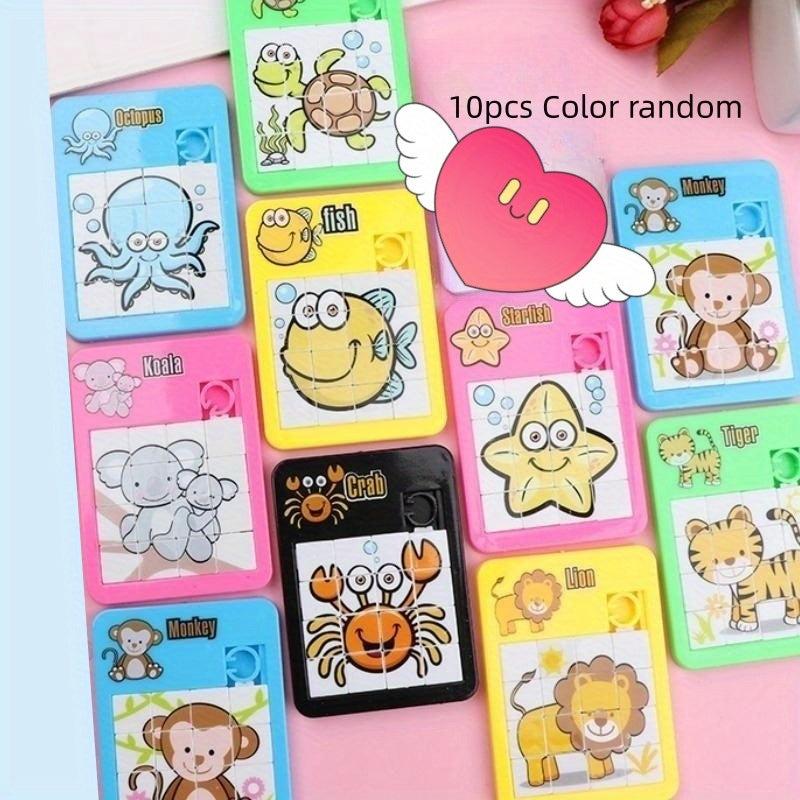 10pcs Children's Animal Sliding Puzzle 16 Grids Maze Small Toys Mixed Colors
